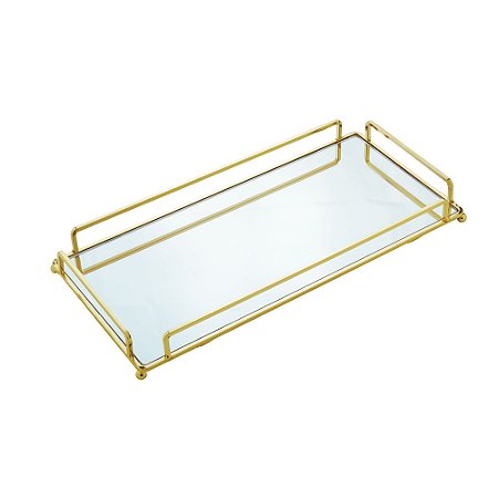 BANDEJA DECORATIVA METAL DOURADA 34x16x4cm