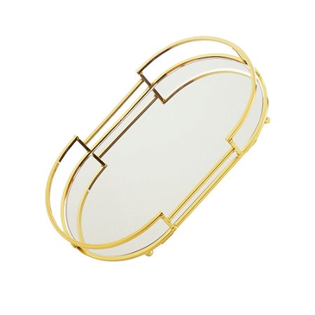 BANDEJA DECORATIVA METAL DOURADA 26x16x4cm