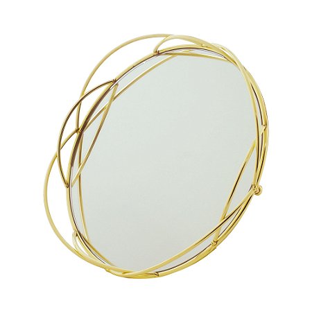 BANDEJA DECORATIVA METAL DOURADA 23x4cm