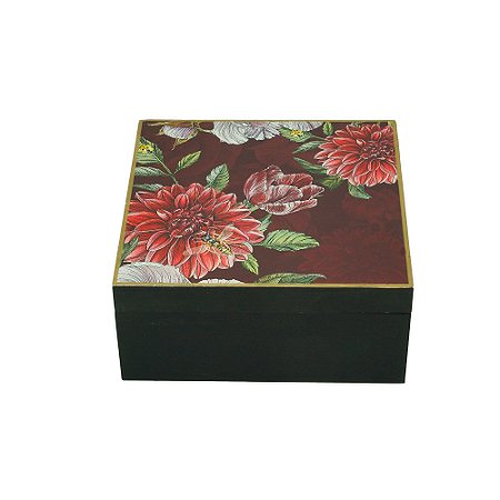 CAIXA DECORATIVA MDF FLORAL MARSALA 18x18x8cm