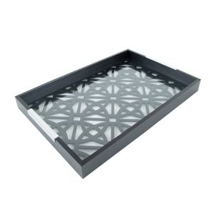 BANDEJA MADEIRA C/VIDRO GEO PRETA 47x32x5cm