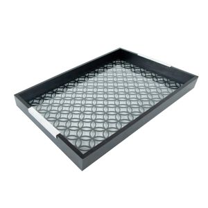 BANDEJA MADEIRA C/VIDRO STAR PRETA 47x32x5cm