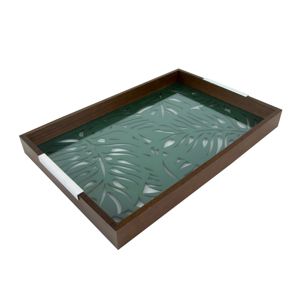 BANDEJA MADEIRA C/VIDRO ADAM VERDE 47x32x5cm