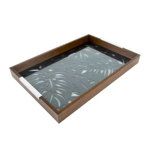 BANDEJA MADEIRA C/VIDRO ADAM PRETA 47x32x5cm