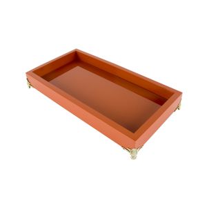 BANDEJA MADEIRA LAQUEADA C/PÉ COLORS LARANJA 29x17x7cm