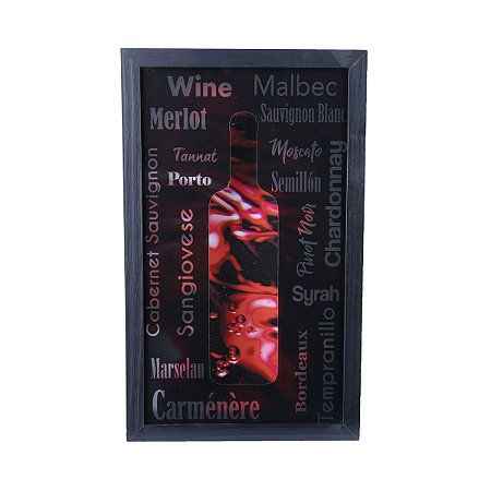 QUADRO DE MADEIRA PORTA ROLHAS C/VIDRO PRETO 5X20X32cm