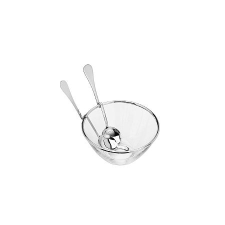 SALADEIRA VIDRO ARO 2 TALHERES AÇO INOX PLANET 21,5X12,5cm