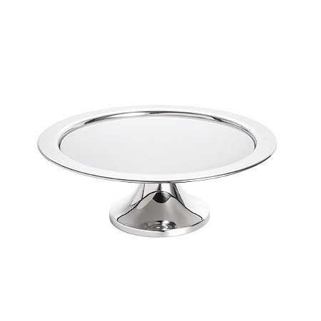 PRATO DE AÇO INOX P/BOLO C/VIDRO BRANCO 36X14cm