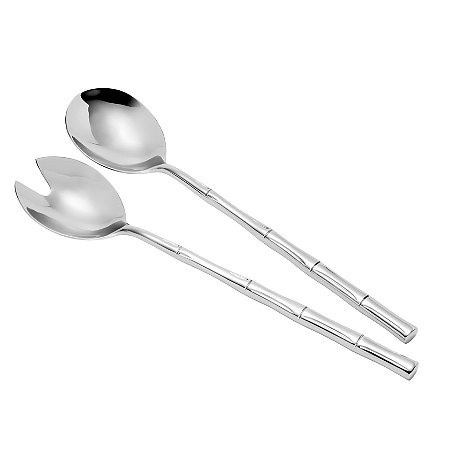 CJ 2 PC DE AÇO INOX COLHER E GARFO P/SALADA BAMBU