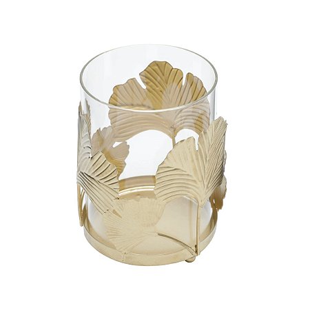 PORTA VELA VIDRO E METAL DOURADO 10x13cm
