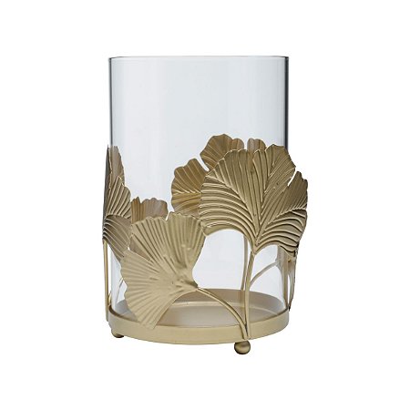 PORTA VELA VIDRO E METAL DOURADO 11x17cm