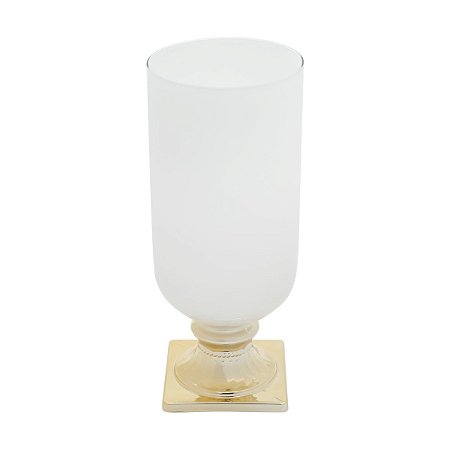 VASO VIDRO BRANCO/DOURADO 13x35cm