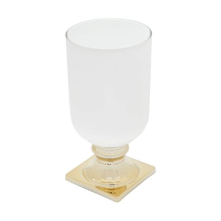 VASO VIDRO BRANCO/DOURADO 13x29cm