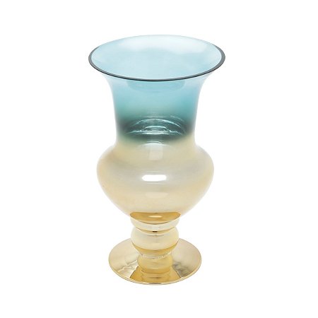 VASO VIDRO AZUL/DOURADO 17x30cm
