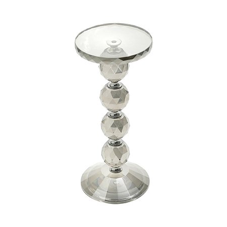 CASTIÇAL DE CRISTAL CINZA 23cm