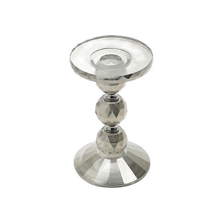 CASTIÇAL DE CRISTAL CINZA 16cm