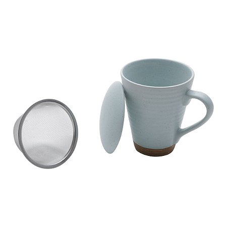 CANECA DE CERÂMICA C/INFUSOR ROMANCE VERDE 10X8cm 300ml