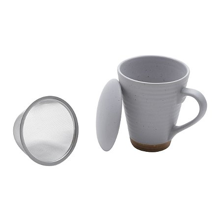 CANECA DE CERÂMICA C/INFUSOR ROMANCE CINZA 10X8cm 300ml