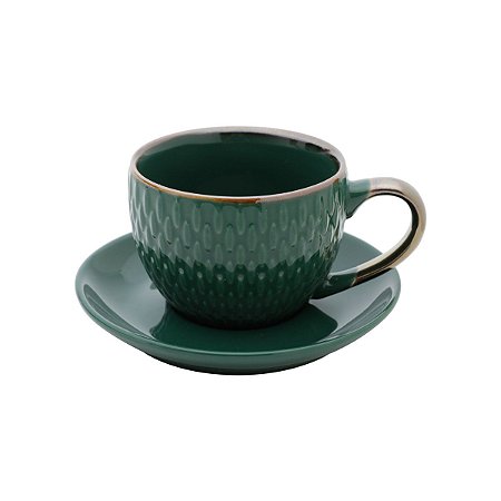 CJ 4 XÍCARAS DE PORCELANA P/CAFÉ C/PIRES VERDE 90ml