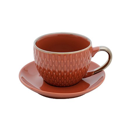 CJ 4 XÍCARAS DE PORCELANA P/CAFÉ C/PIRES LARANJA 90ml