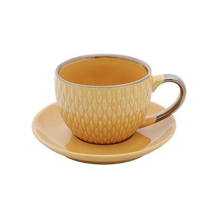 CJ 4 XÍCARAS DE PORCELANA P/CAFÉ C/PIRES AMARELO 90ml