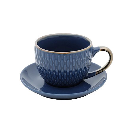 CJ 4 XÍCARAS DE PORCELANA P/CAFÉ C/PIRES AZUL 90ml
