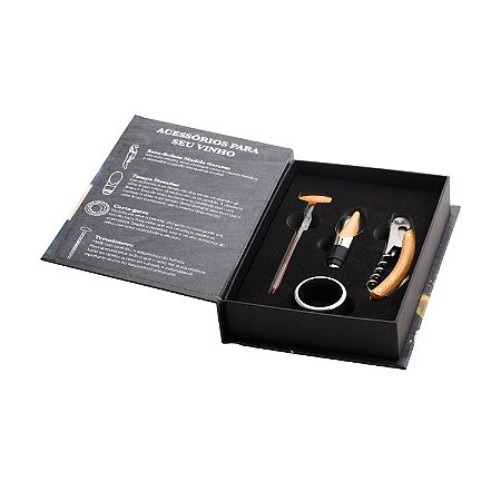 CJ 4PC DE AÇO INOX P/VINHO C/CAIXA