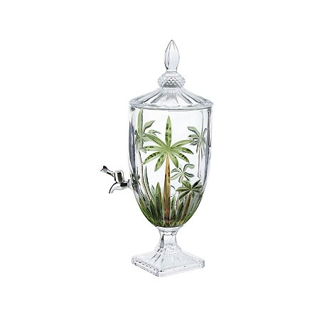 DISPENSER DE CRISTAL ECOLÓGICO C/PÉ E TAMPA PALM TREE HANDPAINT 4l