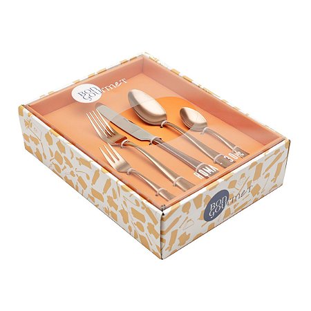 FAQUEIRO 30PC DE AÇO INOX PVD ROSÉ GOLD ROMA C/GIFT BOX