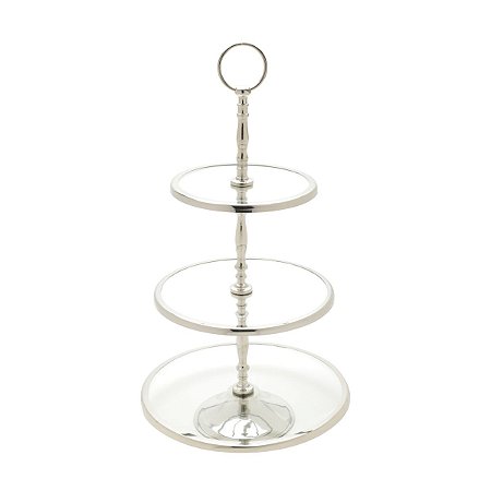 PRATO TRIPLO DE VIDRO P/DOCES C/BORDA DE AÇO INOX 28/23/18x47cm