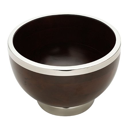 CENTRO DE MESA DE MADEIRA C/BORDA E PÉ DE AÇO INOX 27x18cm