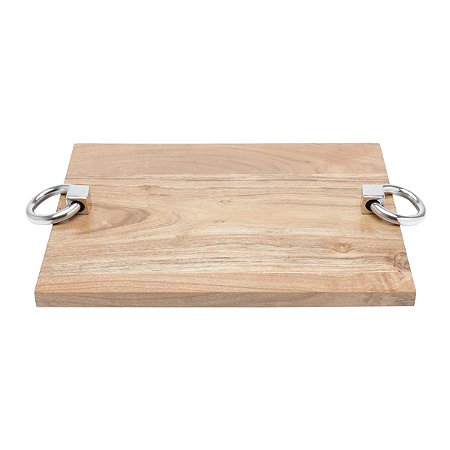 BANDEJA DE MADEIRA C/ALÇA DE AÇO INOX 40x30x6,5cm