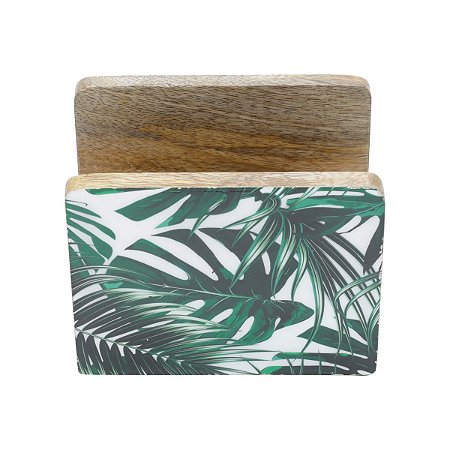 PORTA GUARDANAPO DE MADEIRA LEAF 12,5x7,5x10cm