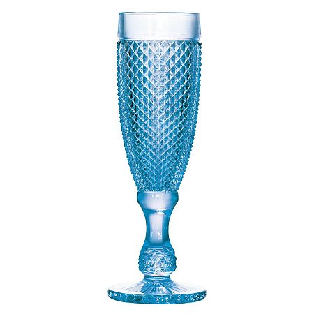 CJ 6 TAÇAS DE VIDRO P/CHAMPAGNE BICO DE JACA AZUL 185ml