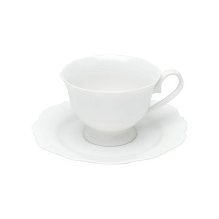 CJ 6 XÍCARAS DE CHÁ C/PIRES DE PORCELANA BRANCO 180ml