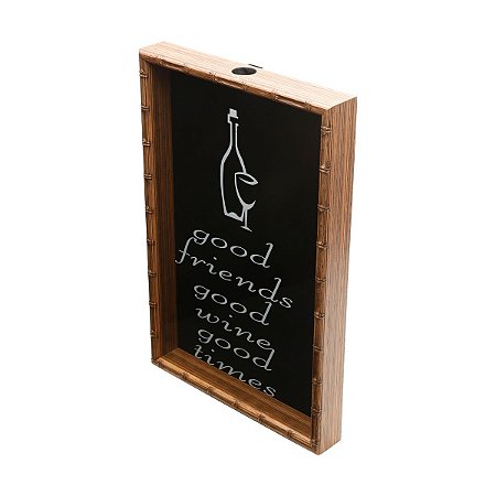 QUADRO DE MADEIRA PORTA ROLHA DE VINHO BAMBU 32,5X20X5cm