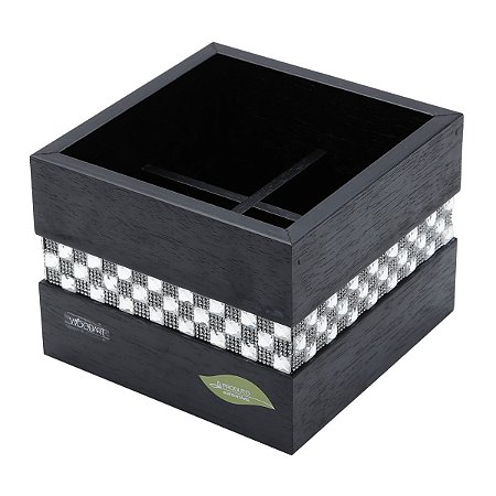 PORTA TALHER DE MADEIRA DIAMOND PRETO 17X17X13cm