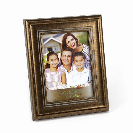 PORTA-RETRATO DE MADEIRA FRISO BRONZEADO E CINZA 15x21cm