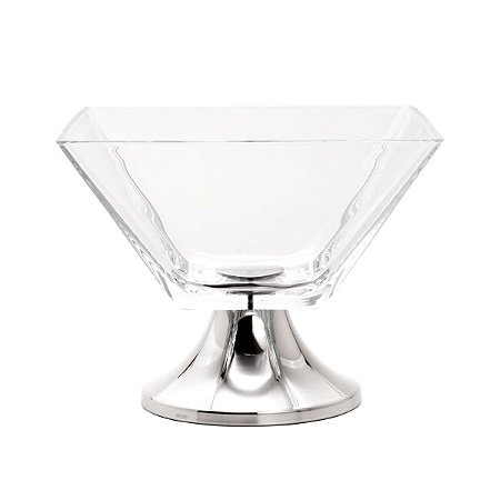 CENTRO DE MESA DE VIDRO C/PÉ DE AÇO INOX TORCELLO 26X18cm