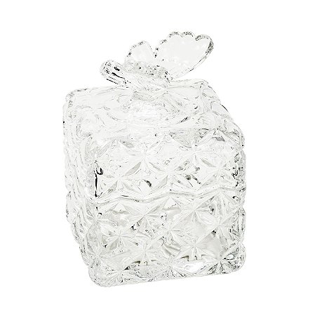 POTICHE DECORATIVO DE CRISTAL C/TAMPA BORBOLETA 10x14cm