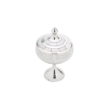 PORTA JOIA LATÃO NIQUELADO EM MADRE PÉROLA 9CM