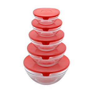 CJ. DE 5 BOWLS DE VIDRO SODO-CÁLCICO VERMELHO