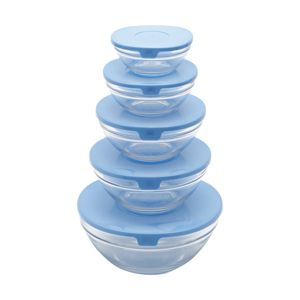 CJ. DE 5 BOWLS DE VIDRO SODO-CÁLCICO AZUL