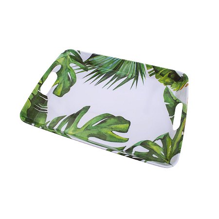 BANDEJA DE MELAMINA RETANGULAR C/ALÇA LEAVES 47X33,5X5,5cm