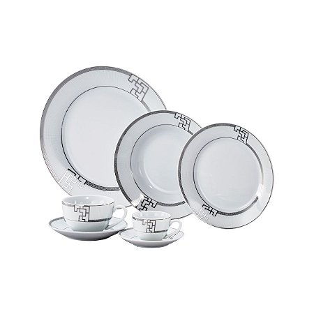 AP DE JANTAR 42 PCS DE PORCELANA SUPER WHITE GEOMÉTRICO CINZA