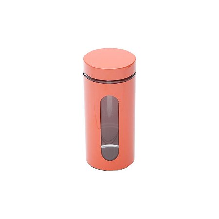 PORTA MANTIMENTO DE AÇO INOX E VIDRO LARANJA 10X23CM
