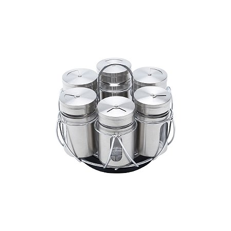 CJ 7PC PORTA TEMPEROS DE AÇO INOX E VIDRO POINTER 17,5X15CM
