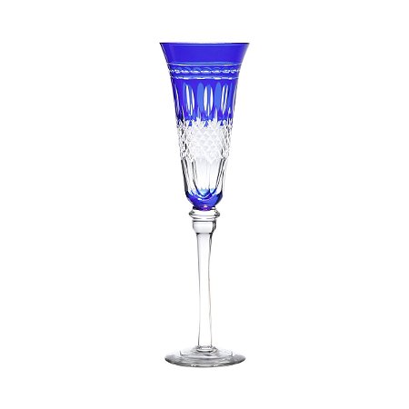 JG 6 TAÇAS DE VIDRO LAPIDADAS AZUL ESCURA P/ CHAMPAGNE 150ML