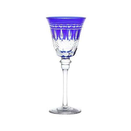 JG 6 TAÇAS DE VIDRO LAPIDADAS AZUL ESCURA P/VINHO