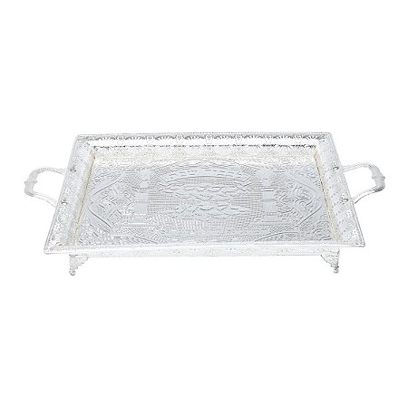 BANDEJA JUDAICA RETANGULAR C/ ALÇA DE ZAMAC 41x32,5x7,5CM